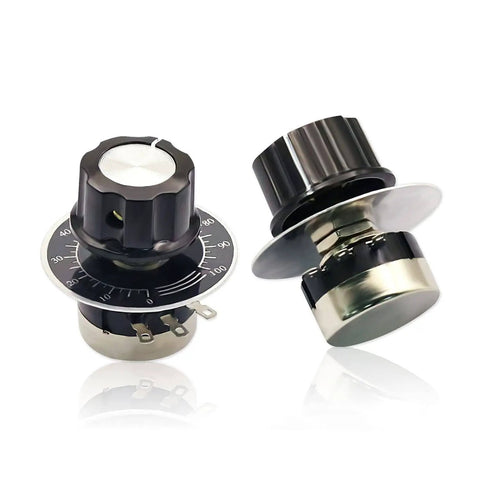High-Quality 50K Ohm Single Turn Carbon Film Rotary Taper Potentiometer Set with Two A03 Knobs and Two Dials for Smooth Adjustments