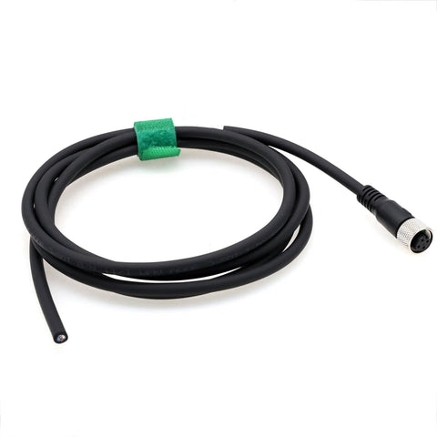 M12 A Coded 4 Pin Female Sensor Cable for Actuator Encoder to Bare Wire Lead 2m, coiled, shown from front angle