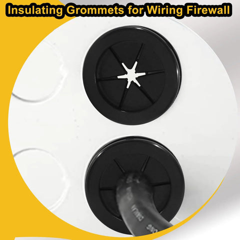 Close-up of Six Pack 1 Inch Inner Diameter And 1 1/4 Inch Drill Hole Rubber Grommets Double Sided Firewall Hole Plugs in use