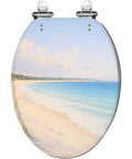 Elongated Toilet Seat Replacement for Bathroom Use with beach scene design, suitable for most standard toilets.
