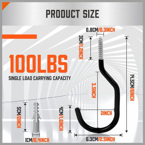 Tough As Nails Heavy Duty Garage Storage Hooks 6 Pack 6 Inch Wall Mount Utility Hooks dimensions chart and load capacity.