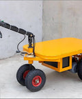 Heavy Duty Electric Platform Truck Cart That Is Portable And Foldable With Smooth Wheels for moving tools with a sturdy yellow design.