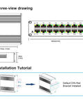 Diagram of Rugged Industrial 16-Port Gigabit Ethernet Switch With 10/100/1000Mbps RJ45, showing dimensions and DIN-rail installation.