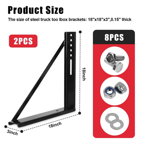 Heavy Duty Steel Truck Toolbox Bracket Kit 18 By 18 Inches For Underbody Toolboxes With Welded Structural Mounts Includes Screws