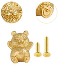 Gold Brass Panda Cabinet Handle With Funny Animal Statue Pull For Wardrobe Drawer Knob And Cupboard Dresser Hardware Suitable For Kitchen Renovation Projects, gold brass panda handle with screws