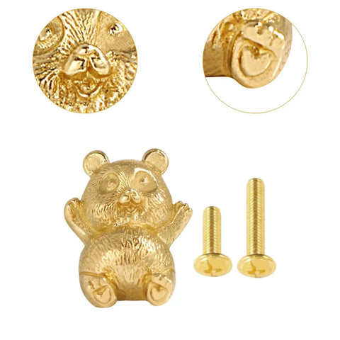 Gold Brass Panda Cabinet Handle With Funny Animal Statue Pull For Wardrobe Drawer Knob And Cupboard Dresser Hardware Suitable For Kitchen Renovation Projects, gold brass panda handle with screws