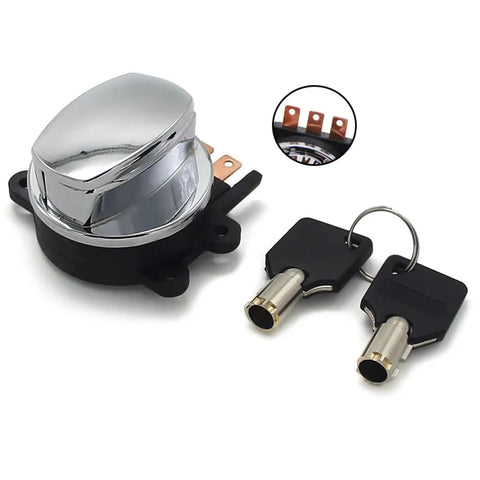 Ignition Starter Switch With Key for FXDWG Wide Glide Dyna and Softail models, chrome switch with two keys