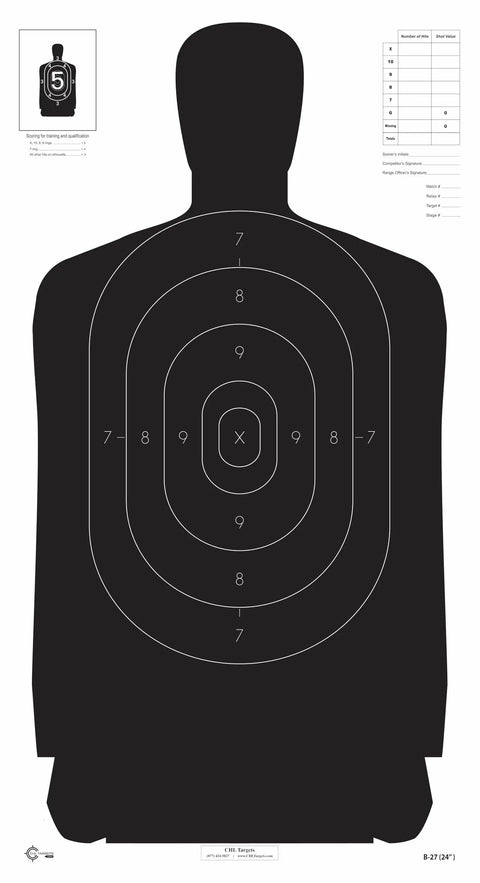 Police Silhouette Target for Pistol Practice 24x45 Inch Paper Target With Clear Scoring Rings Realistic Training Drills Black Contrast