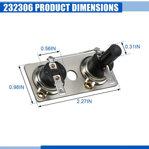 RV Water Heater Thermostat Switch 232306 Replacement For 120V Systems Compatible With SW6DE SW10DE SW12DE 232306 Limit Switch Easy Install High Quality RV Hot Water Heater Parts dimensions view, 2.27 x 0.98 in