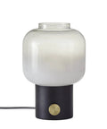 Lewis Table Lamp In Matte Black With Dope Antique Brass Accent, Glass Shade Fades From White Bottom To Clear Top