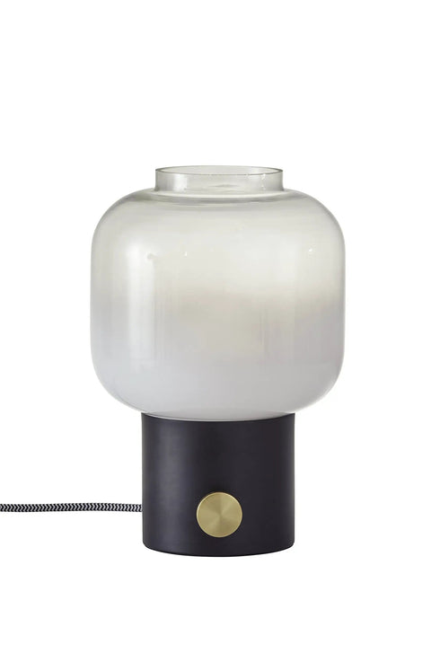 Lewis Table Lamp In Matte Black With Dope Antique Brass Accent, Glass Shade Fades From White Bottom To Clear Top