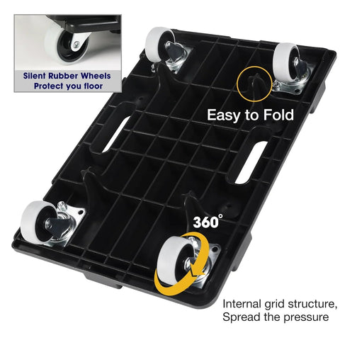 Heavy Furniture Moving Dollies With Wheels Set Of 2 showing black polypropylene base with white rubber wheels, interlocking design.
