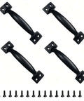Six Inch Black Metal Barn Door Pulls Set Of Four Vintage Rustic Cabinet Handles With Ergonomic Curved Design Rust Resistant Indoor Outdoor Hardware For Farmhouse Cabinets Barn Doors Closet And More with screws