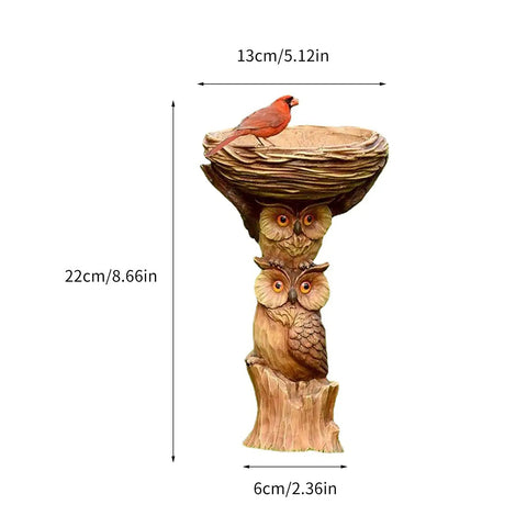 Sunflower Themed Resin Bird Bath For Outdoors And Gardens With Owl Pedestal And Ladybug Accent 8.66 Inch Lightweight Bowl