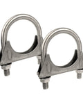 Universal Heavy Duty 1.5 Inch Exhaust U Bolt Clamp in stainless steel with saddle and ribs, shown from side angle