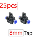 25pcs Heavy Duty Hose Quick Connectors Kit With 25 And 50 Piece Pneumatic Fittings For 6mm And 8mm Tubing, 1 2 3 4 Way Straight Elbow Tee Plug Diverter, Leakproof, Easy Install, DIY Friendly, Built To Last, Bright Orange, 8mm tap connectors