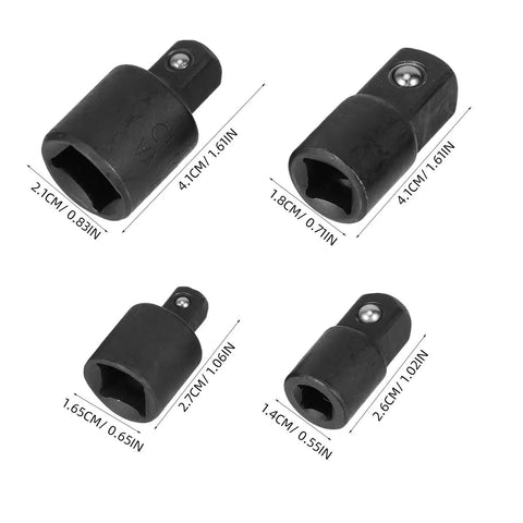 Hustle Hard With 4 Pieces Ratchet Socket Adapter Conversion Kit For Tight Spots, Easy Drive And Repair Jobs In 1/4 Inch 3/8 Inch And 1/2 Inch Sizes Black Power Tools That Crush Any Challenge, black 4-piece socket adapter set