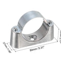 Front view of uxcell 50mm OD pipe clamp bracket; metal wall/ceiling mount with screw holes