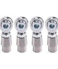 4 Piece 5/8 Inch 18 Thread Rod End Kit With Spacers constructed of metal with a smooth spherical joint design.