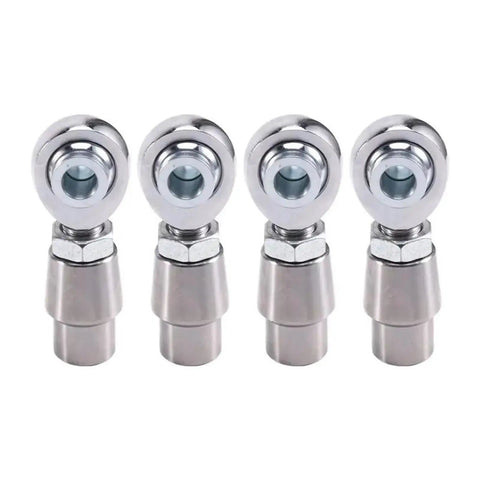 4 Piece 5/8 Inch 18 Thread Rod End Kit With Spacers constructed of metal with a smooth spherical joint design.