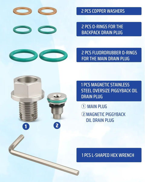 Heavy Duty M12.1 15mm Oversize Magnetic Oil Drain Plug That Traps Metal Shavings Perfect For Engine Oil Pans Transmission And Differential Flush Jobs Without Leaking, with washers and wrench