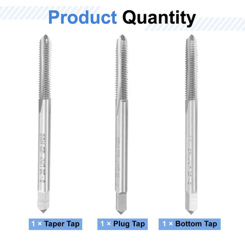 Kickass High Speed Steel Hand Tap Set For Number 8-36 Unf Threads featuring one taper, one plug, and one bottom tap.