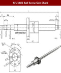 Technical diagram and photo of 700mm SFU1605 Ballscrew CNC Kit For DIY Makers Includes End Supports BK BF12 16mm Ball Screw Coupler.