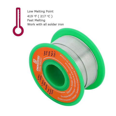 1.5mm Lead Free Rosin Flux Core Solder Wire 0.06 Inch Diameter 50g 1.76oz Sn99 Ag0.3 Cu0.7 Spool with Low Melting Point