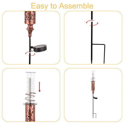 Assembly steps for Solar Powered Rain Gauge With LED Night Light Outdoor Garden Stake Decoration 7 Inch Plastic Tube Freeze Proof