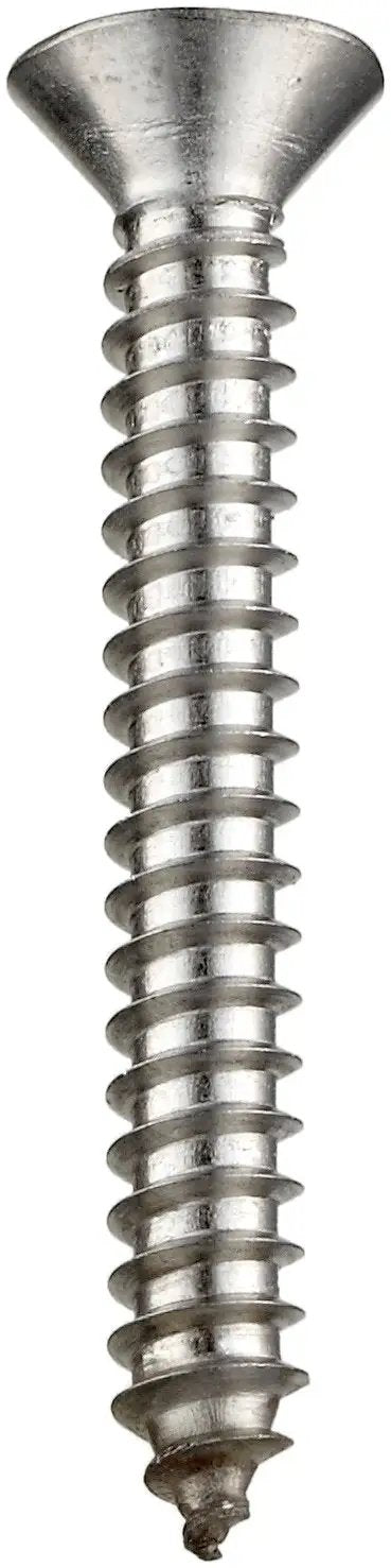 Built Tough 18 8 Stainless Steel Sheet Metal Screws Pin In Head Hex Drive Flat Head Type Ab One Inch No Six Thread Fine Pitch for thin metals.