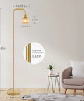 Modern Floor Lamp With Amber Glass Globe Shade And 6W LED Bulb, Industrial Tall Reading Lamp For Living Room And Home Office