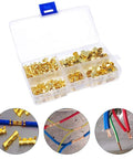 500 Pcs U Shape Copper Ring Terminals Crimp Kit Non Insulated Assortment in open box, wires with connectors shown