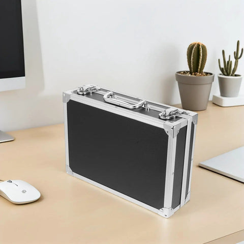 Grab And Go Portable Aluminum Tool Box With Latch System Ultra Lightweight Weather Resistant Hard Case on a desk