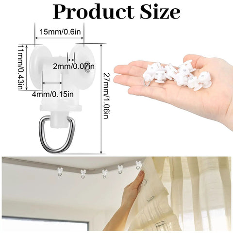 100 Piece Curtain Track Gliders And Hooks Set For Ceiling And Window Tracks Easy Install DIY Friendly Durable Plastic And Steel Rollers Mute Wheel Ball Pulleys For Shower Curtains And Replacement Hardware, 27mm size