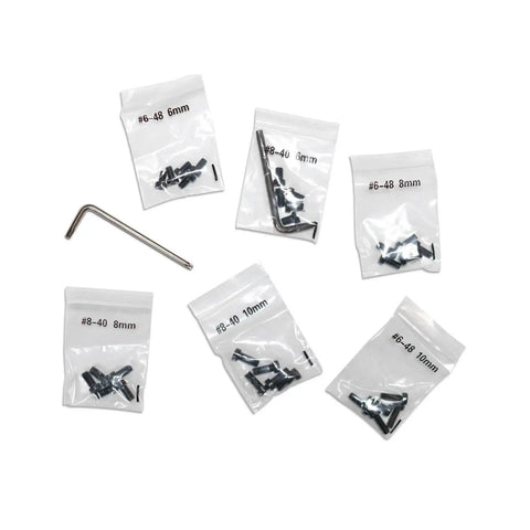 Top Tier Gunsmithing Screw Kit Featuring Hardened Steel Torx Fasteners In Six Precision Sizes Plus Heavy Duty Torx Wrench displayed with screws.