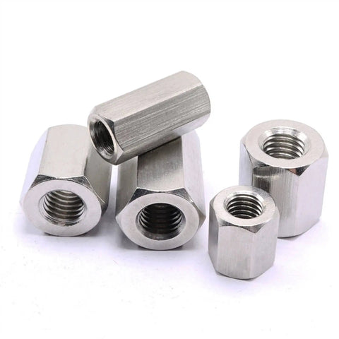 Five Fine Thread M12x1.5 Hex Rod Extend Coupling Nuts, 304 Stainless Steel, for Lead Screw Connector Nut M12x20 to 30mm Projects