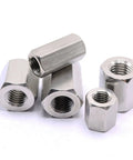 M10x1.25 Fine Thread Hex Rod Extend Coupling Nut 304 Stainless Steel Lead Screw Connect Nut 5 Pack, lengths 25mm, 30mm, 35mm