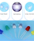 10mm LED Diode Kit 50 Pieces Assortment Of Red Yellow Blue Green White 5 Colors Diffused High Brightness LEDs for projects.