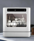 Compact Countertop Dishwasher With Fruit Wash Feature And Rapid Dry Cycle Slick Touch Panel For Apartments Dorms And Small Rooms Straight Up Hassle Free Cleanup, showing interior with clean dishes.