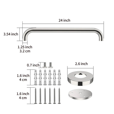 Two Pack 24 Inch Chrome Stainless Shower Grab Bars For Bathroom Safety And Stability No Slip 1.25 Inch Diameter Hand Rails