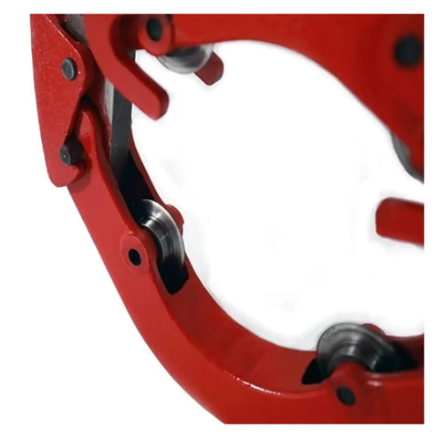 Close-up of the Pro Grade Heavy Duty Hose Crimping Tool And Hinged Pipe Cutter for 4 to 6 inch carbon steel pipe.