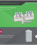 4 Terminal Ground Bar Kit For QO Load Centers Silver No Fuss Install Compact Lightweight