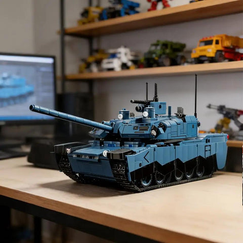 Abrams-X Tank Building Blocks Set RC Compatible With 360 Degree Rotating Turret And Flexible Tracks on desk