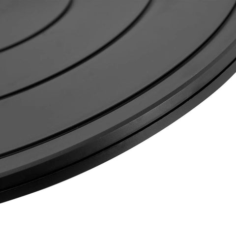 Close-up of Bulletproof 16 Inch Heavy Duty Rotating Swivel Stand with smooth black surface and rounded edges.