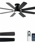 52 Inch Flush Mount Ceiling Fan With Light Easy Remote Or App Control Eight Blades Noiseless DC Motor Black Finish