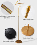 Modern Brass Spiral Floor Lamp With Remote Control, 63 Inch Tall LED 28W, showing lamp details and parts.