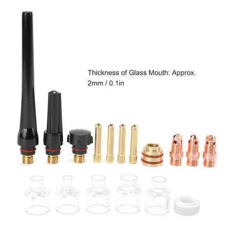Upgrade Your Argon TIG Welding Game With This Premium WP 17 18 26 Torch Accessories Kit featuring glass cups nozzles and brass components.