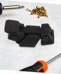 Flexible Hood Latch Lock Kit With Black T-Handle Hasps And Brackets for engine hood vehicle use on white surface with tools