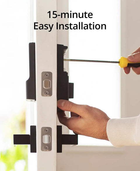 C210 Keyless Entry Smart Lock With Built In WiFi Deadbolt No Bridge Required being installed on a door.