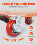 VEVOR 1100 lb hydraulic lift table cart with 11–35.4 in lift range; orange platform and four red wheels